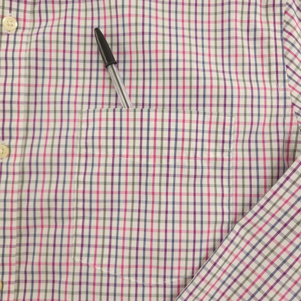 Banana Republic Dress Shirt Mens 18.5 36/37 Pink Check Slim Fit Non Iron Lot 2